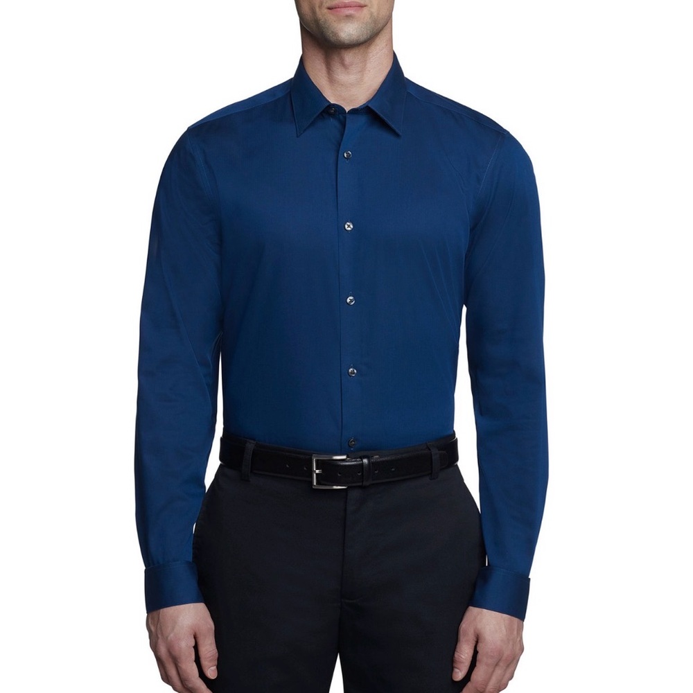 Calvin Klein Mens Slim-Fit Blue Steel+ Dress Shirt , Size 16.5 32-33 Blue Velvet